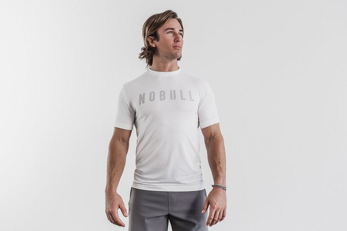 Nobull Men\'s T Shirts White | Australia (RF7436)